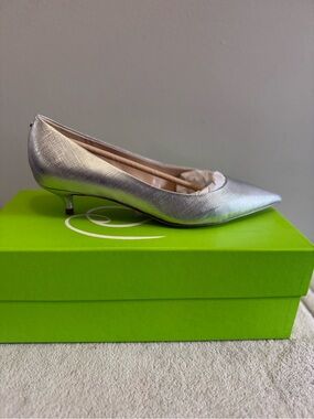 Sam Edelman Franco Silver Pointed-Toe Kitten Heel Pumps - Women NEW